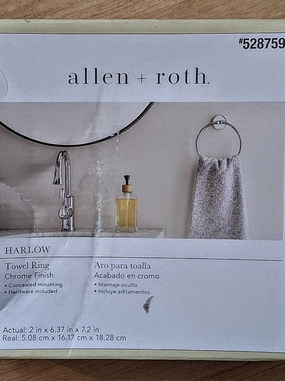Allen + Roth Concealed Wall Mount Harlow 7” Chrome Towel Ring